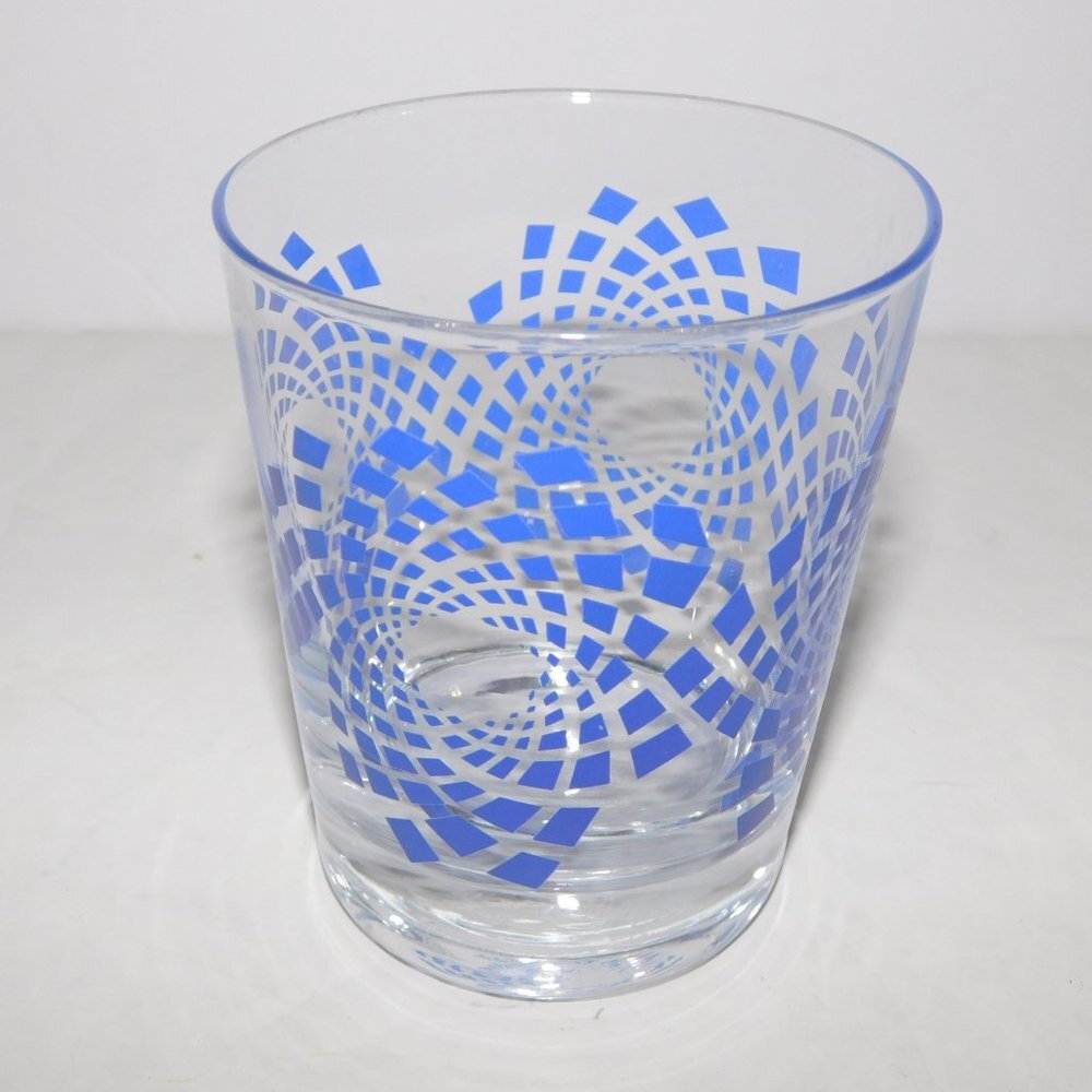 2 Vintage Ikea Clear Royal Blue Diamond Spiral Design Lowball Tumbler Glasses - Picture 4 of 7